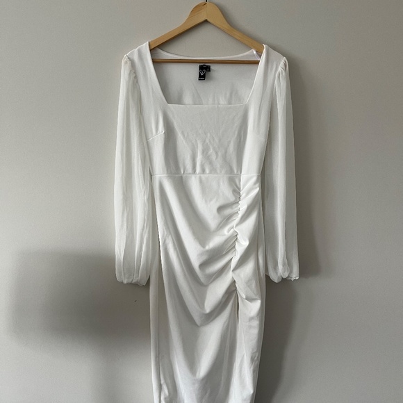 WINDSOR | White Marjorie Formal Chiffon Sleeve Midi Dress (size medium) - Picture 5 of 6